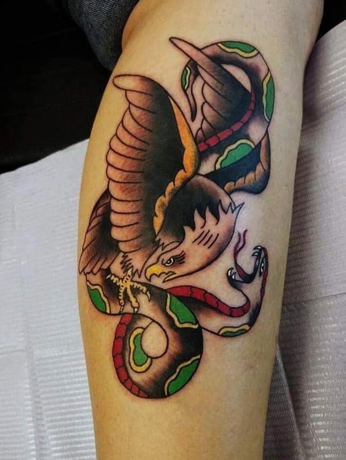 Traditional Eagle and Snake — tattoo by @seanebones